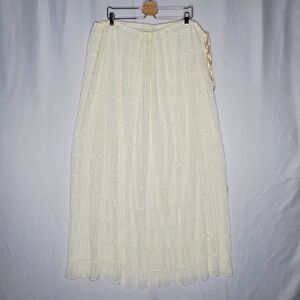 Sheer Cream Tiered Ruffle Maxi Skirt Medium Boho Bohemian Drawstring Waist Flowy